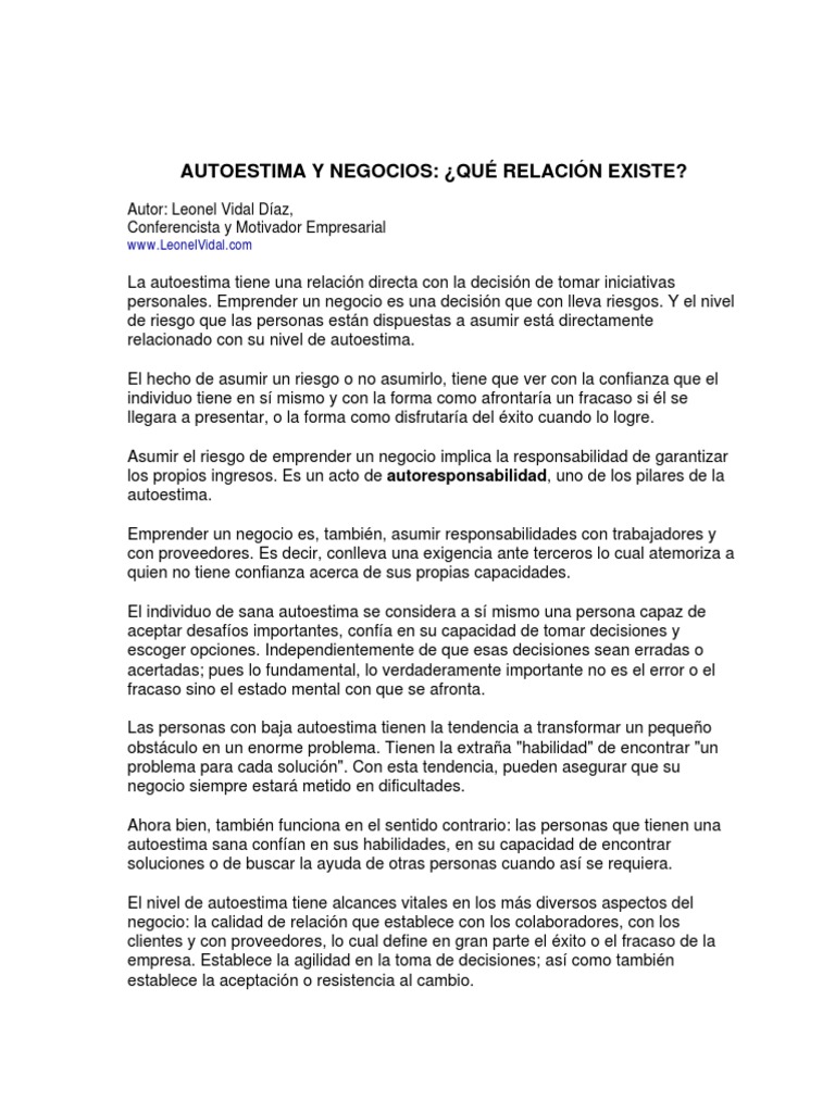 Autoestima y Éxito Empresarial | PDF | Toma de decisiones | Ciencias ...
