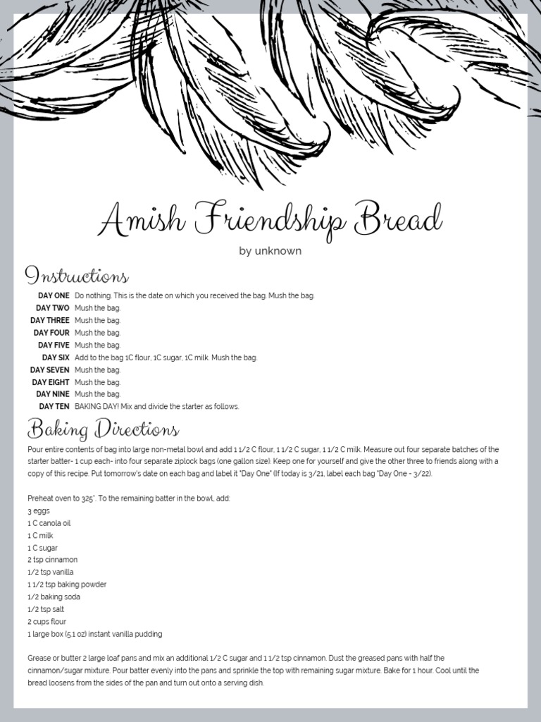 Amish Friendship Bread Recipe Printable Customize And Print