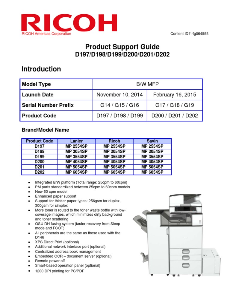 Ricoh D197-D202 Product Support Guide | PDF | Fax | Usb
