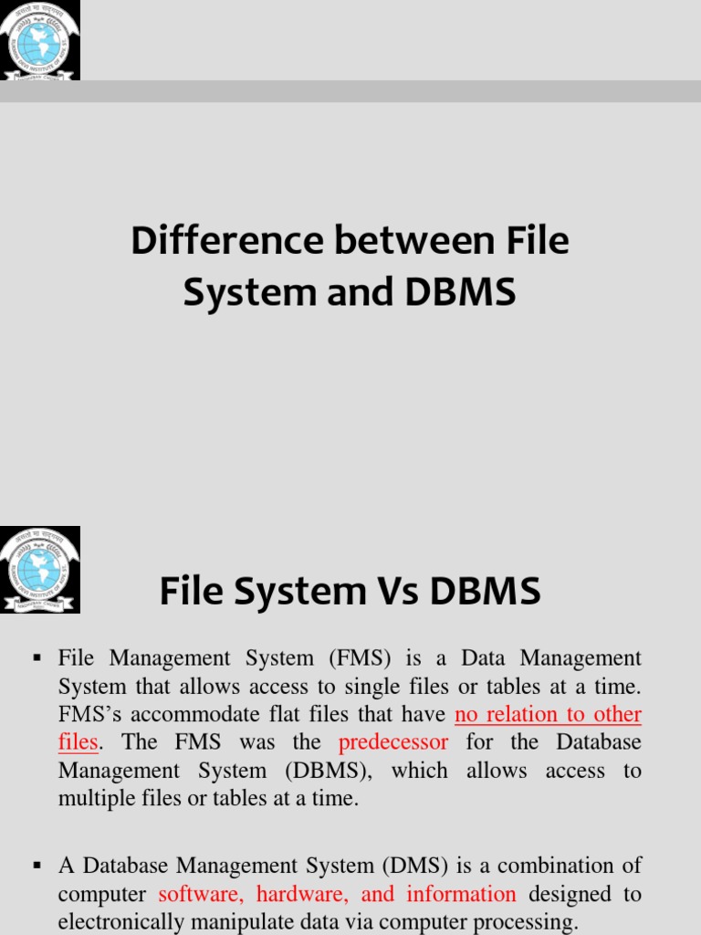 Difference between File System and DBMS | PDF | Databases | File System
