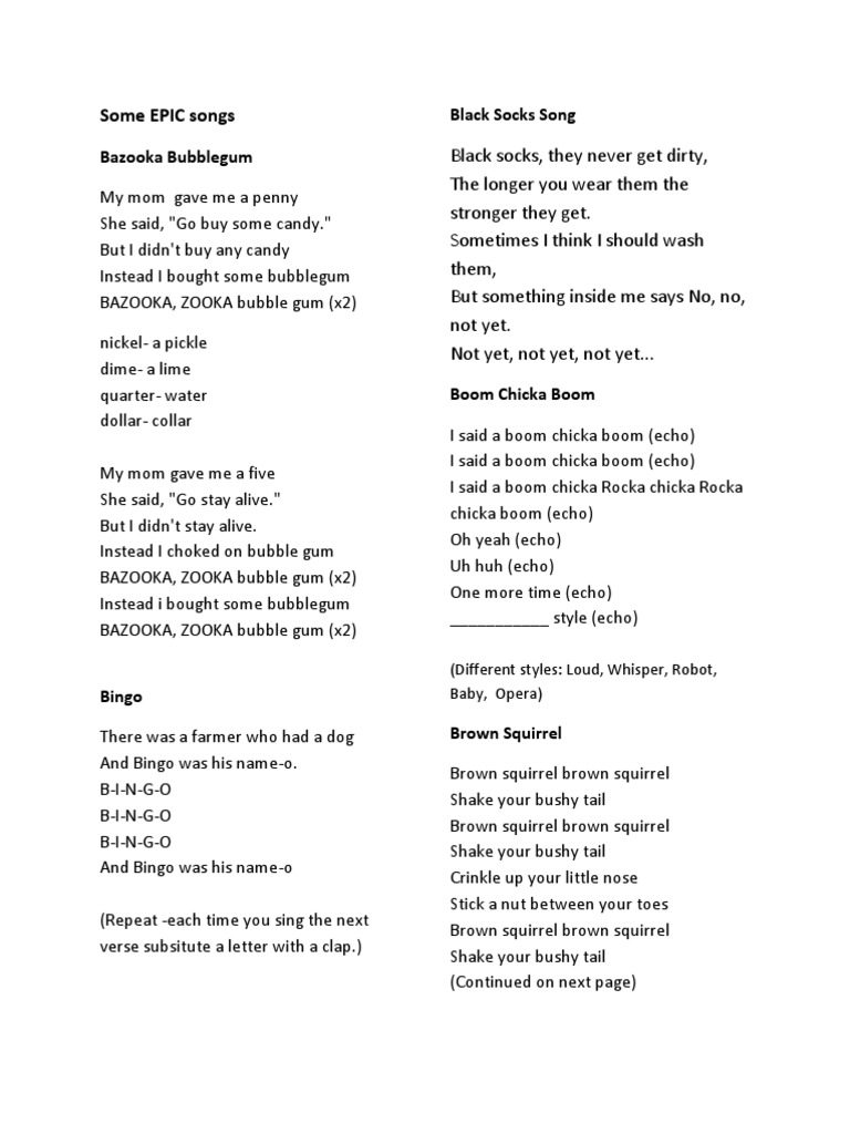 Some epic songs black socks song pdf