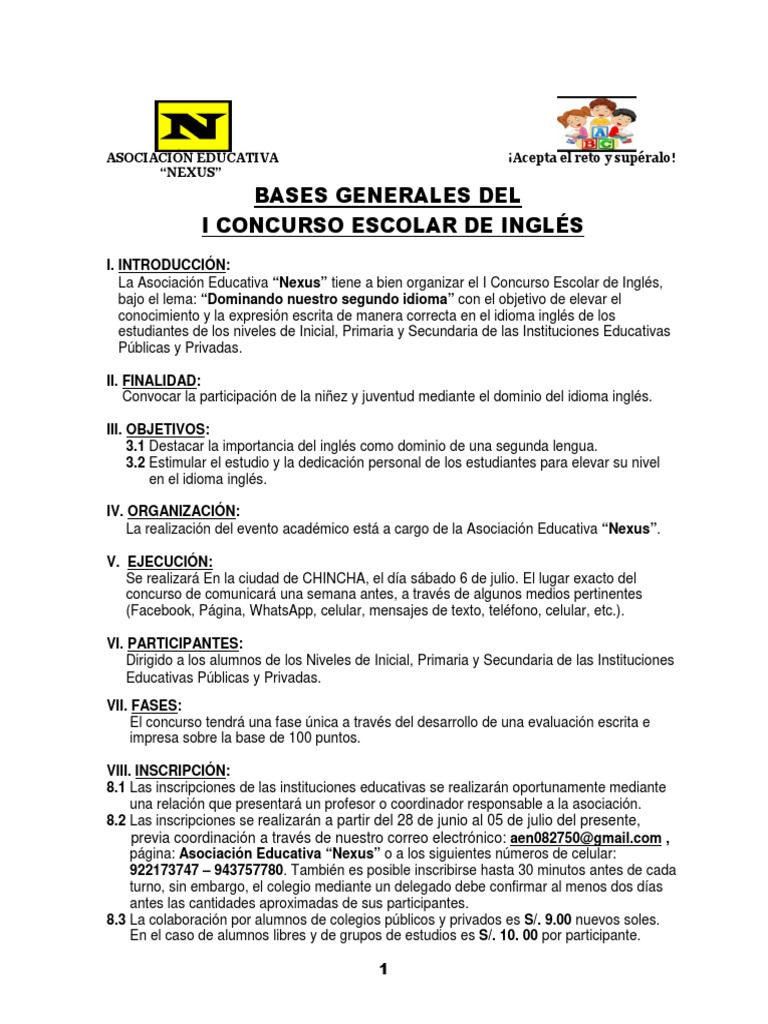 Bases Generales y Definitivas Del I Concurso de Ingles Aen JCFZ 2019