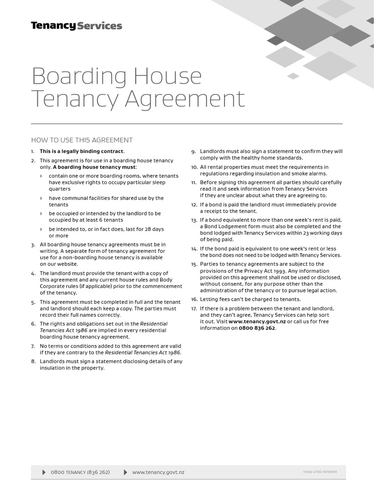 Boarding House Tenancy Agreement PDF Leasehold Estate Landlord