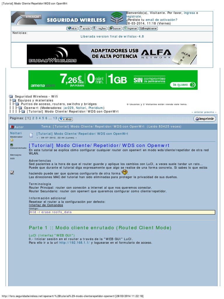 Tutorial Modo Cliente Repetidor WDS Con OpenWrt PDF PDF Enrutador Computacion Wifi
