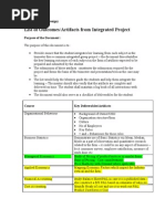 List of Outcomes/Artifacts From Integrated Project: PGDM (Business Design)