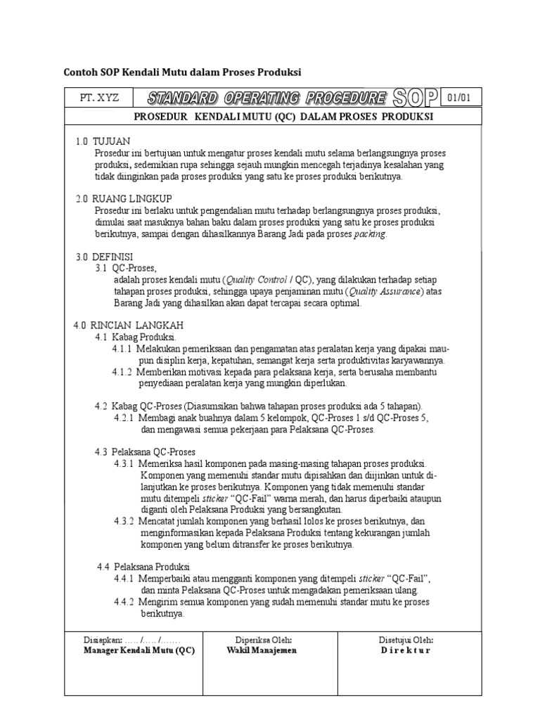 Contoh Sop Kendali Mutu Dalam Proses Produksi