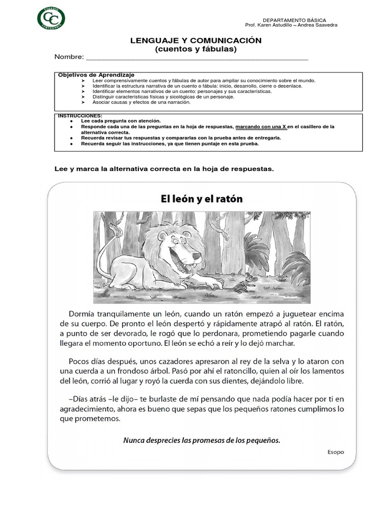 Prueba de Lenguaje Segundo Básico | PDF | Narrativa