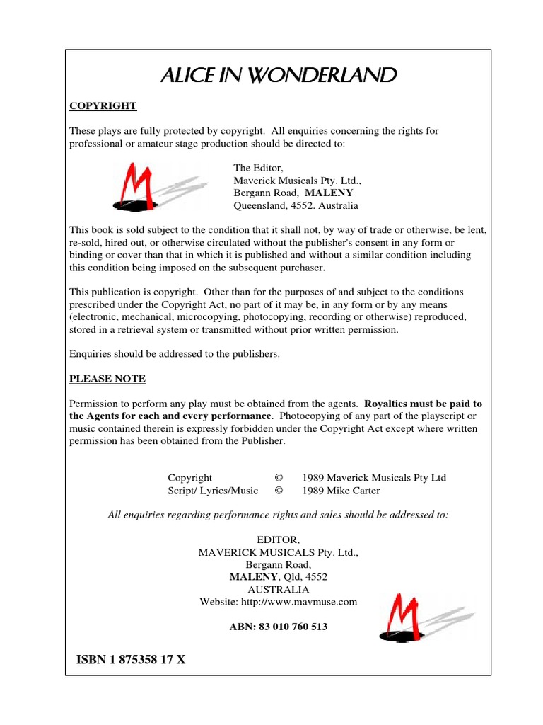 Alice in Wonderland script1.pdf | Lewis Carroll | Works