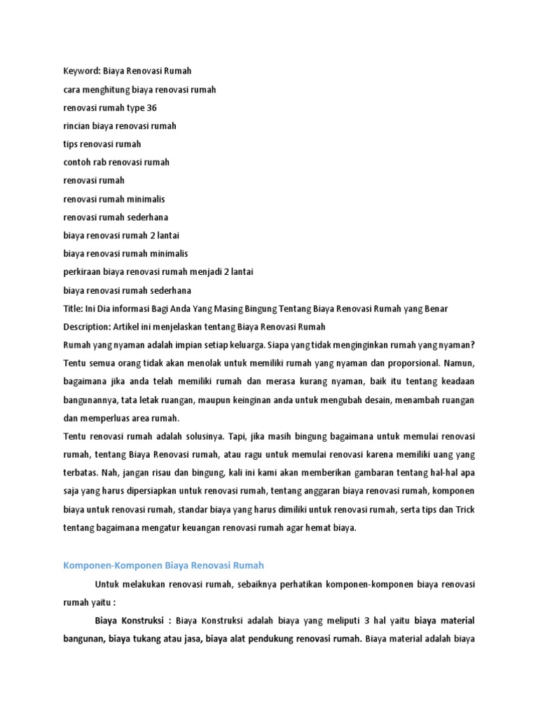 Biaya Renovasi Rumah PDF