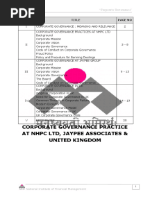 Corporate Governance Practice at NHPC LTD, Jaypee Associates & United Kingdom