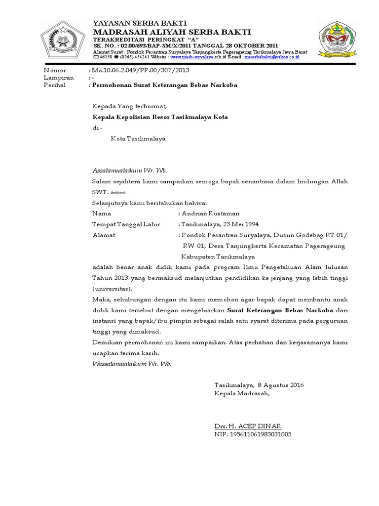 Surat Permohonan Test Urine PDF