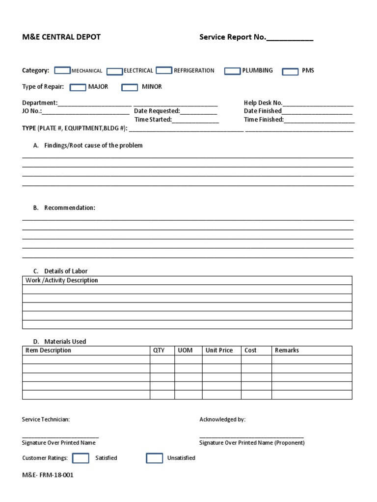 M&E Service Repair Report Template | PDF