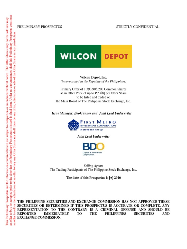 Wilcon Ipo Prospectus Pdf Earnings Before Interest Stocks