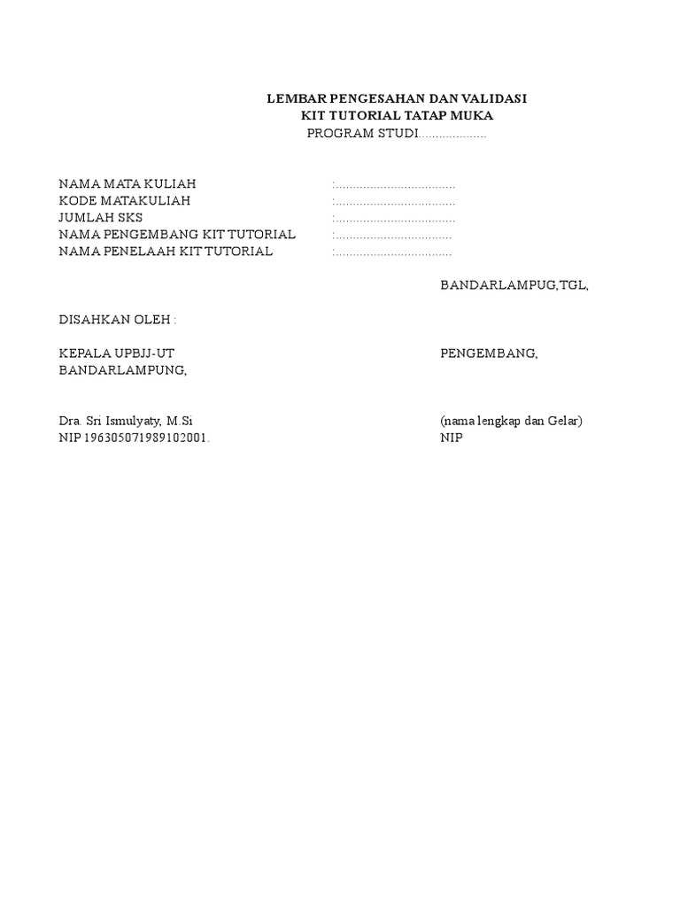 Lembar Pengesahan Kit TTM | PDF