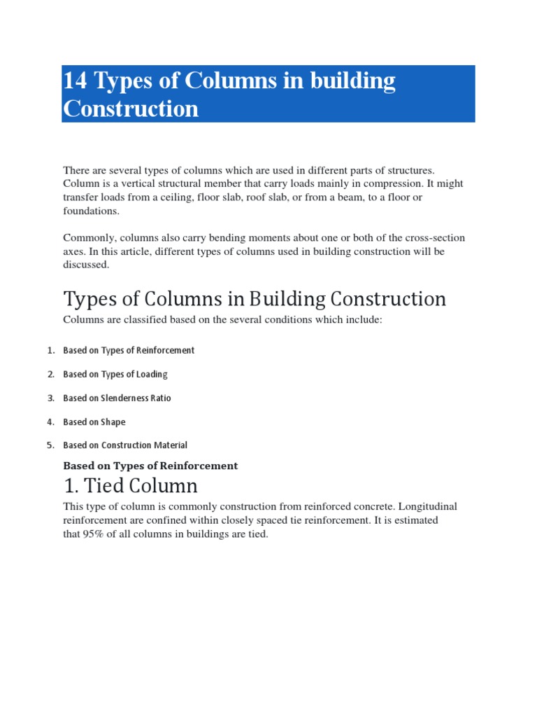 14 Types of Columns | PDF | Column | Beam (Structure)