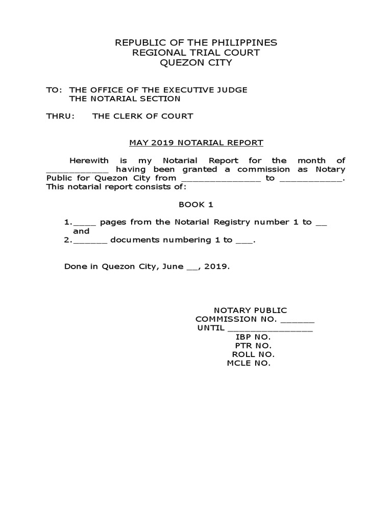 Quezon City Notarial Report May 2019 | PDF