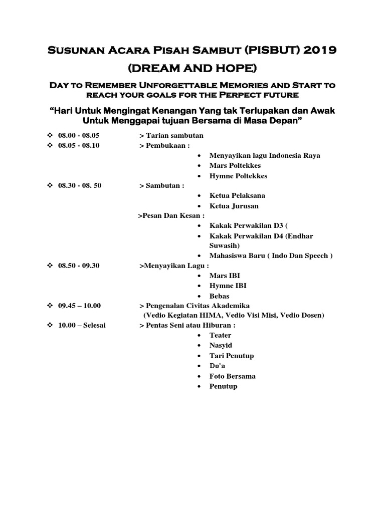 Susunan Acara Pisah Sambut