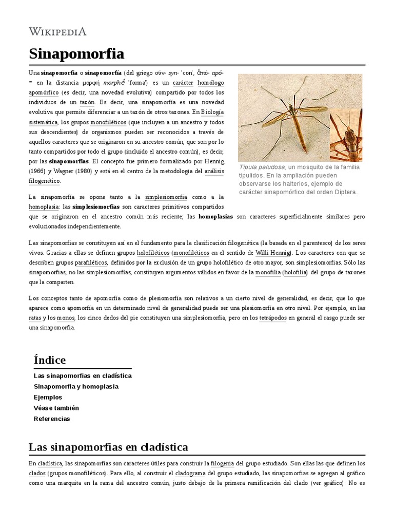 Sinapomorfia | PDF | Clasificación biológica | Taxonomía (biología)