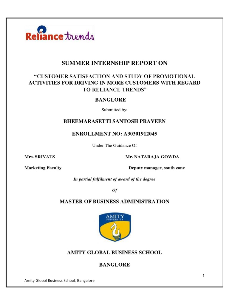 Project Report On Reliance Trends PDF Survey Methodology
