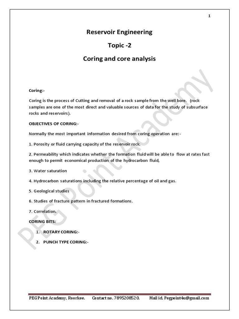 (RESERVOIR - ToPIC 2) Core and Coring Analysis-1 | PDF | Petroleum ...