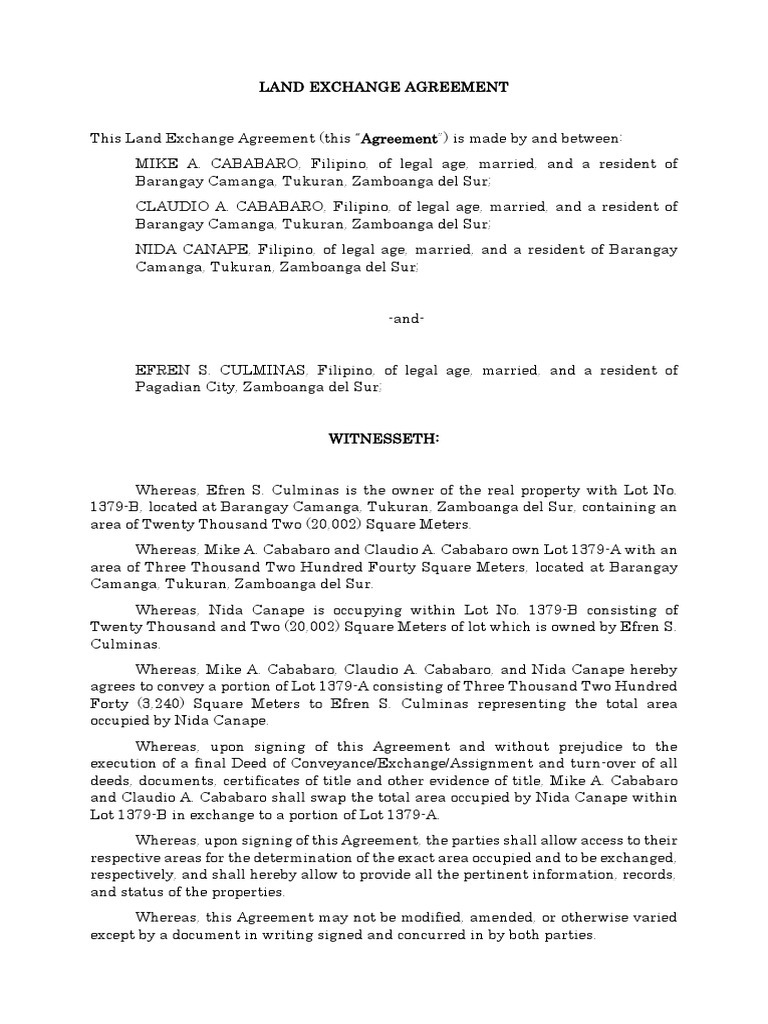 Land Exchange Agreement PDF Signature Notary Public