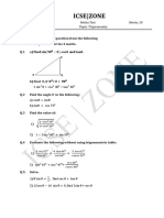 Icse - Zone: Date: 2 August, 2019 Maths Test Marks: 20 Time: 1 Hour Topic: Trigonometry