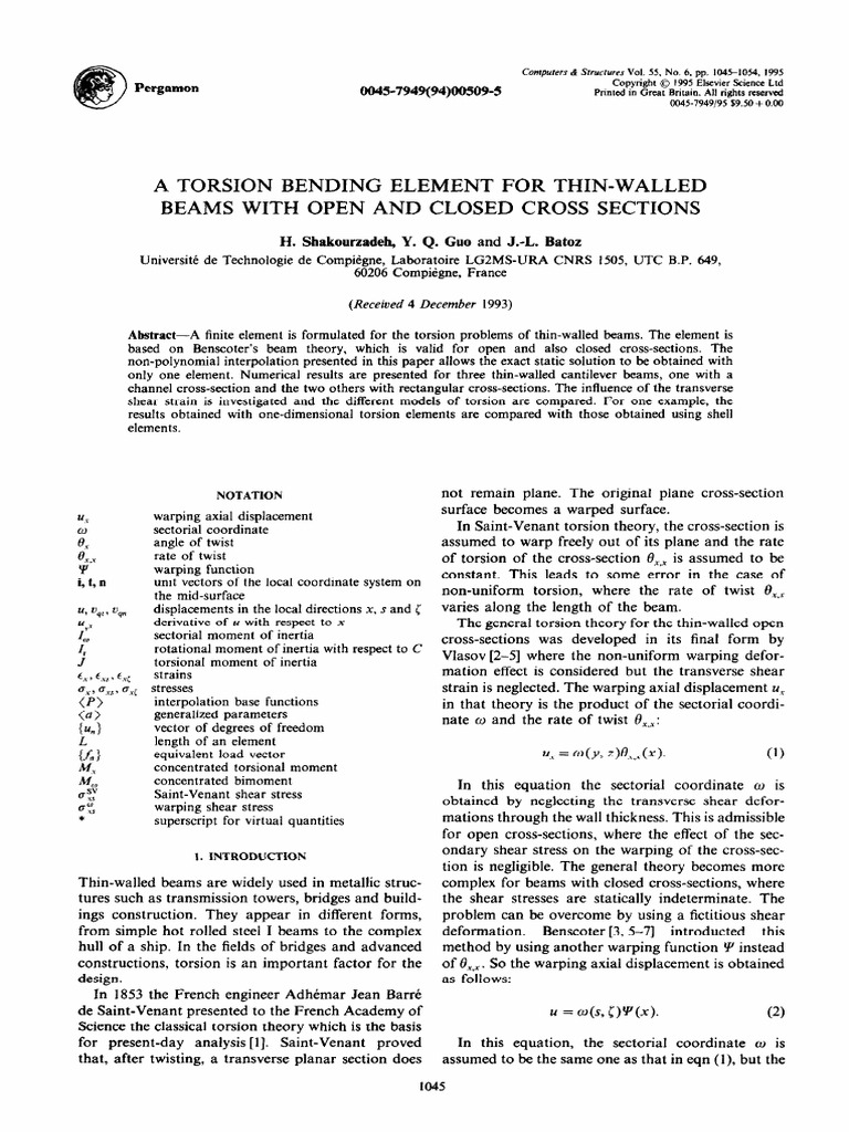 Formulas For Torsional Properties and Stresses in ThinWalled Closed