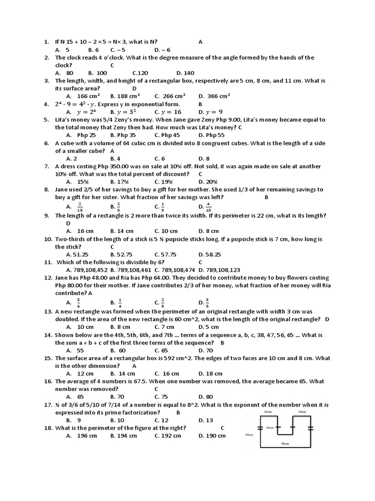 Mathematics Reviewer With Answer | PDF | Area | Elementary Geometry