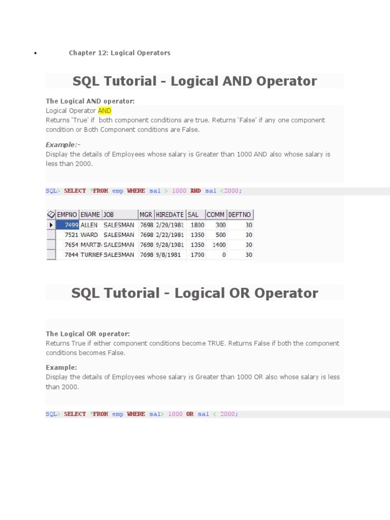 SQL Tutorial - Logical OR Operator | PDF