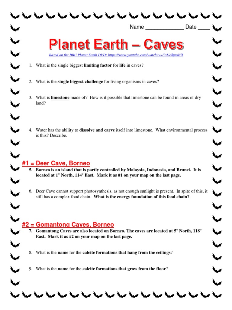 Planet Earth Caves Worksheet  Cave  Water For Planet Earth Freshwater Worksheet