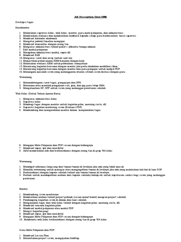 Job Description Guru Sma Pdf