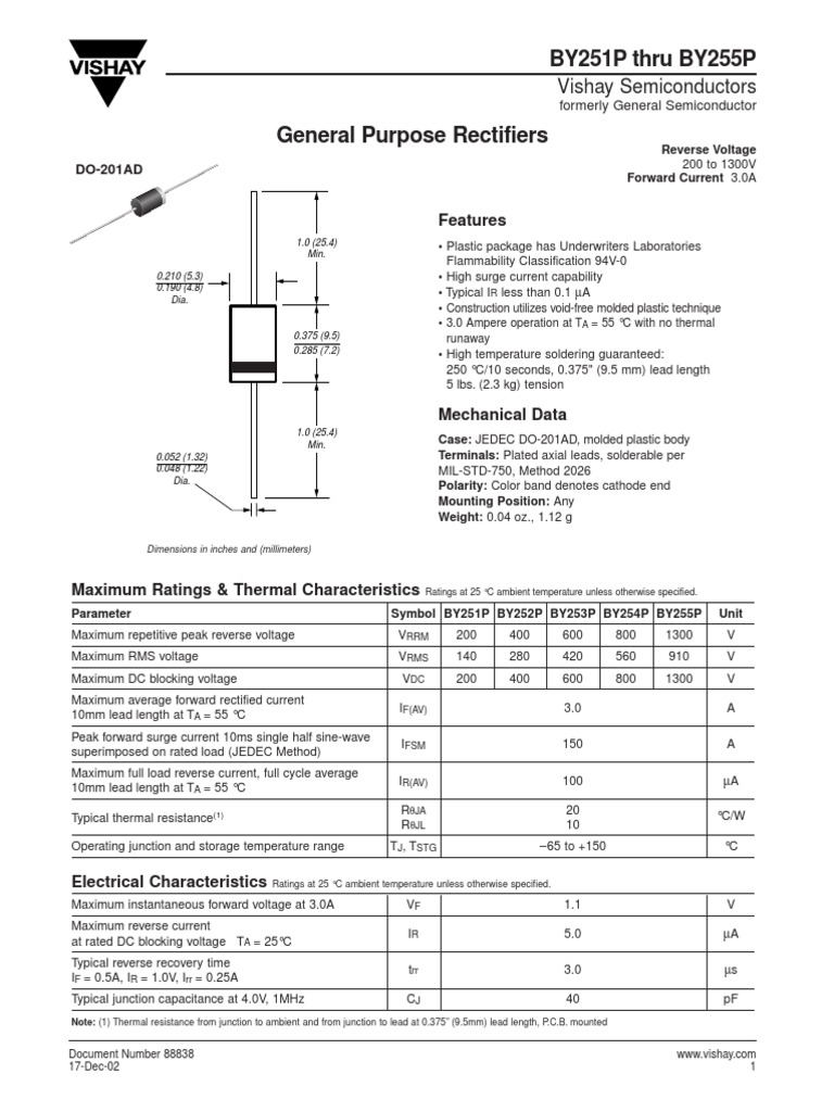 BY251P Thru BY255P: Features | PDF | Rectifier | Capacitor