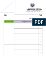 Content Standard Learning Competencies: Department of Education