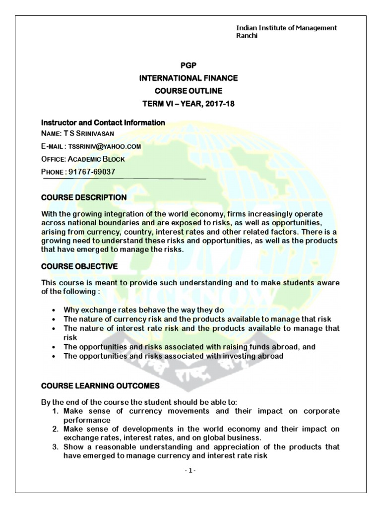 International Finance Course Outline | PDF | Exchange Rate | Futures ...
