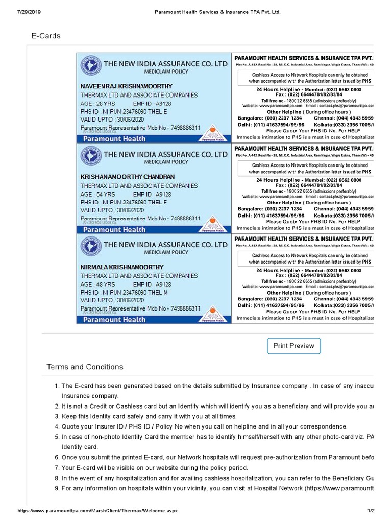 Paramount Health Services (TPA) Pvt LTD PDF Document Identity