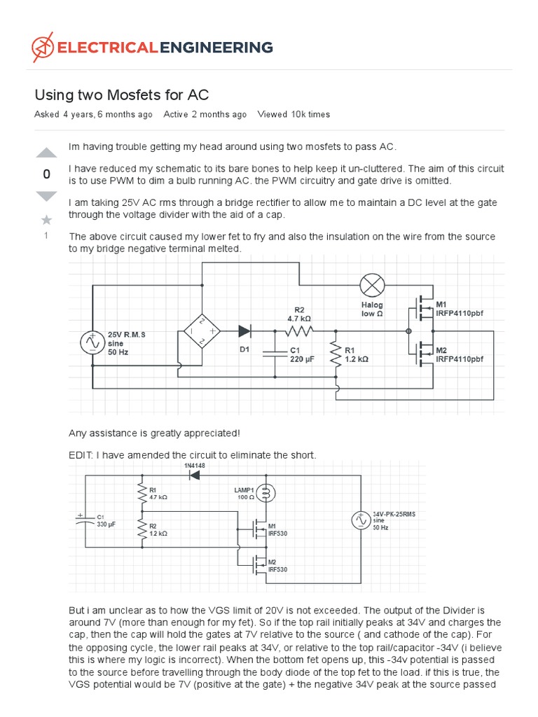 Using Two Mosfets For AC - Electrical Engineering Stack Exchange | PDF ...