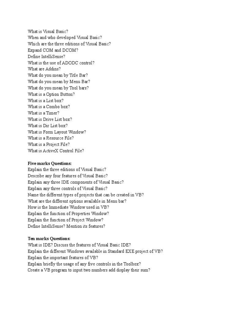 Five Marks Questions | PDF | Array Data Type | Object Oriented Programming