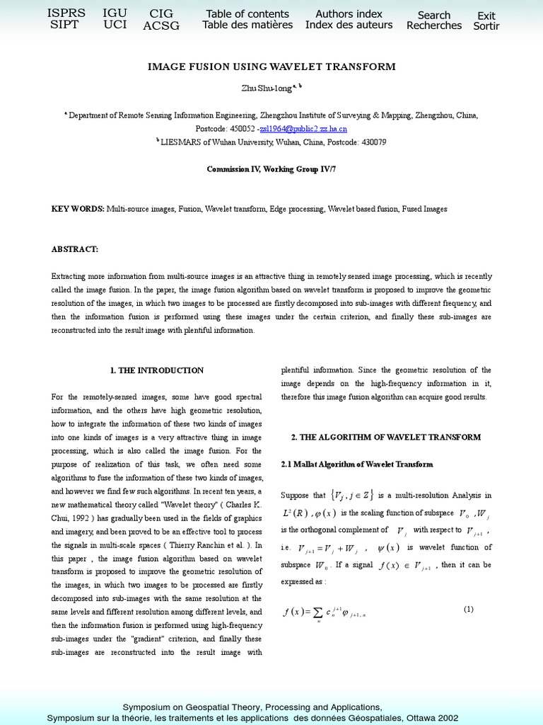 Wavelet Transform for Image Fusion | PDF | Wavelet | Telecommunications ...