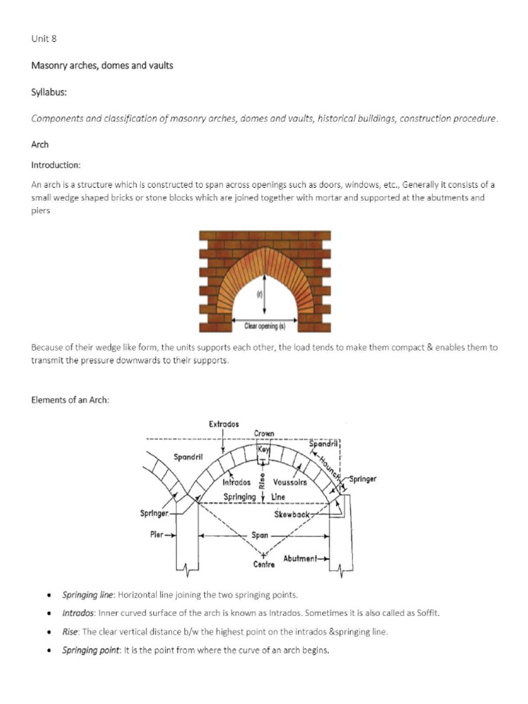 masonry arches , domes etc