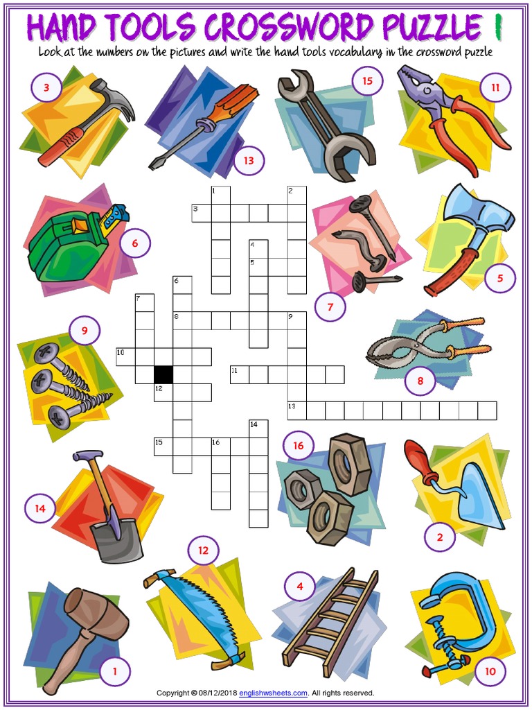 Hand Tools Vocabulary Esl Crossword Puzzle Worksheets For Kids PDF PDF Crafts Woodworking