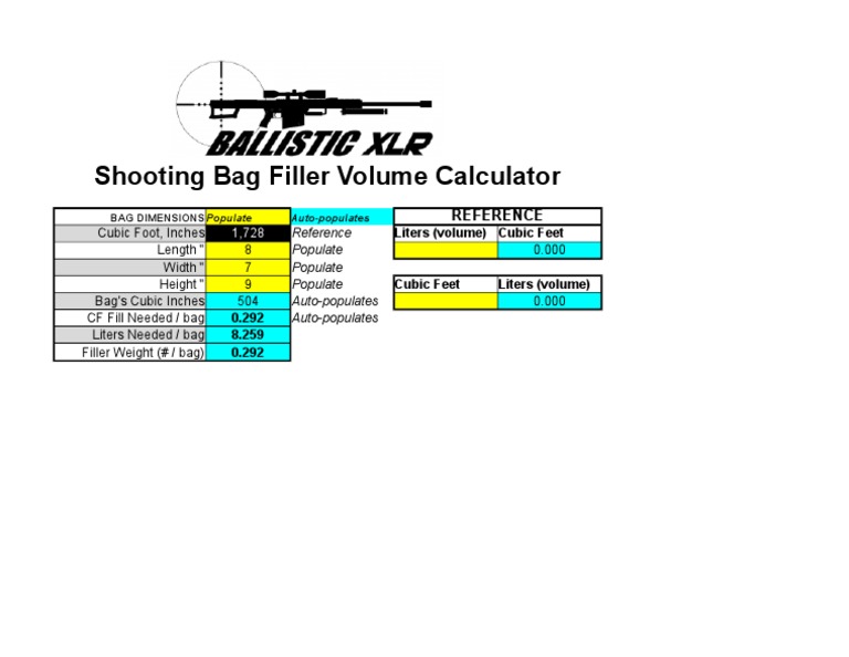 Shooting Bag Filler Volume Calculator Reference PDF