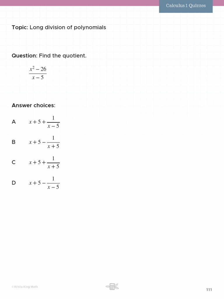 Polynomial Long Division Solutions | PDF