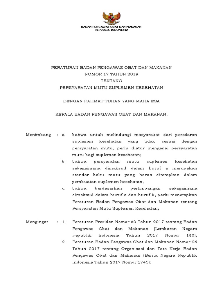 PerBan 17 Tahun 2019 Tentang Persyaratan Mutu SK Join Jdih PDF