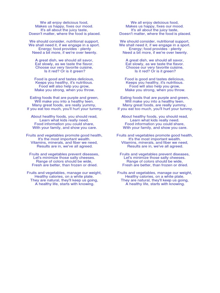 Nutriton Month Speech Choir PDF Vegetables Healthy Diet