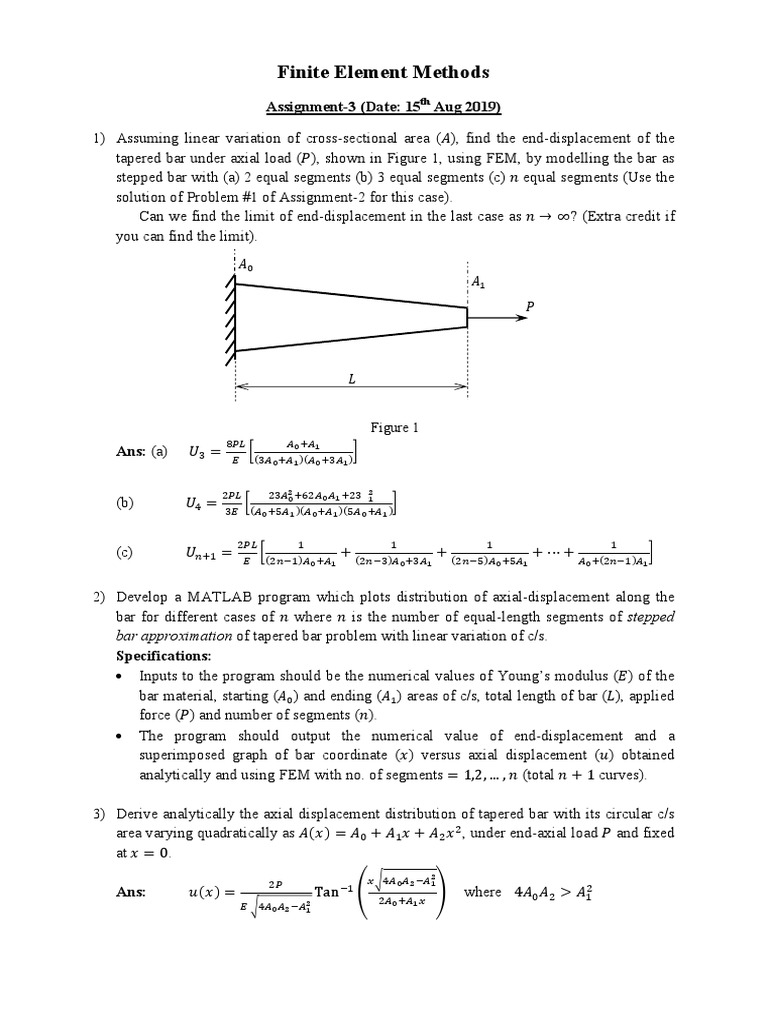 FEM Analysis of Tapered Bar Displacement | PDF | Finite Element Method ...
