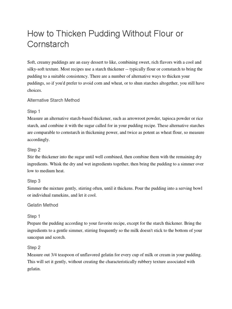 How To Thicken Pudding Without Flour Or Cornstarch PDF Pudding Foods