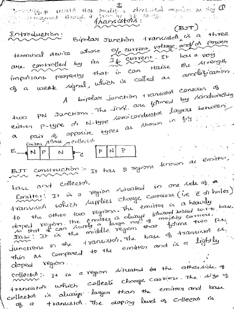 Bipolar Junction Transistor Notes PDF