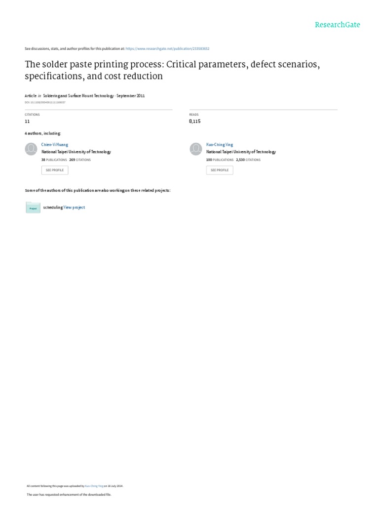 The Solder Paste Printing Process Critical Parameters, Defect