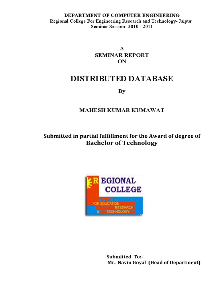 Distributed Database: Seminar Report ON | PDF | Databases | Usability