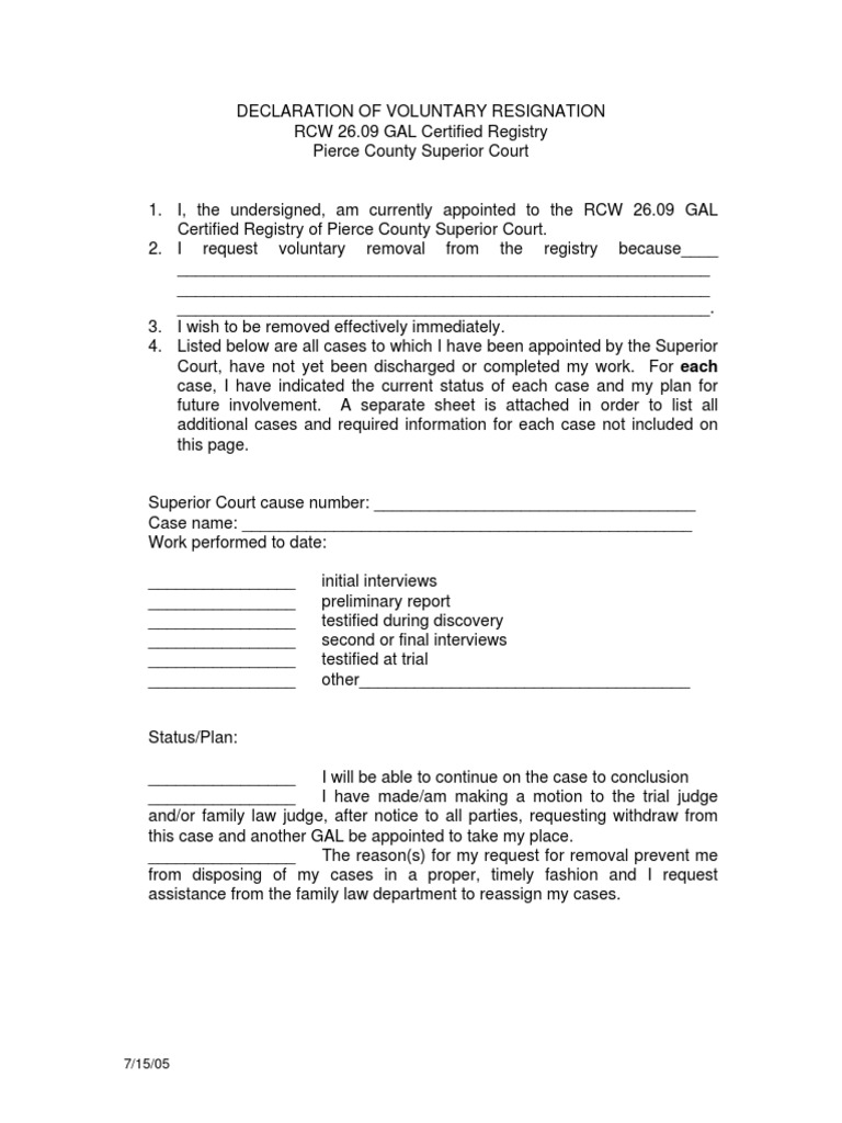 GAL Resignation Form | PDF | Discovery (Law) | Courts